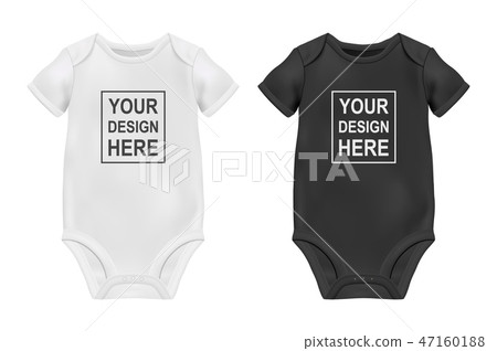 Vector Realistic White and Black Blank Baby Bodysuit Template, Mock-up Closeup Isolated on White Vector Realistic White and Black Blank Baby Bodysuit Template, Mock-up Closeup Isolated on White 47160188