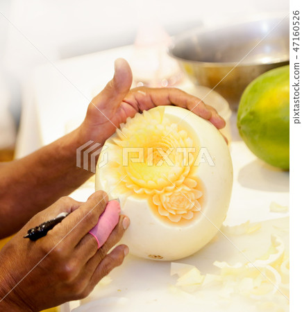 Fruit and vegetable carvings, thai fruit carving Fruit and vegetable carvings, thai fruit carving 47160526