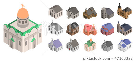 Church icon set, isometric style 47163382