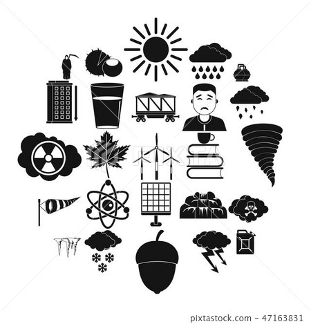 Storm warning icons set, simple style Storm warning icons set, simple style 47163831