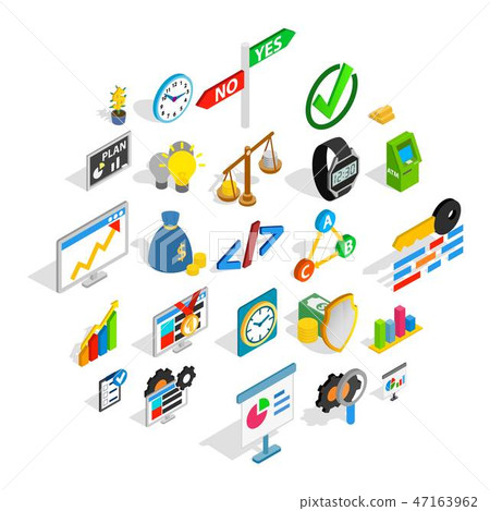 Golden time icons set, isometric style 47163962