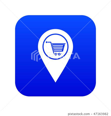 Geo tag with shopping cart symbol icon digital blue Geo tag with shopping cart symbol icon digital blue 47163982