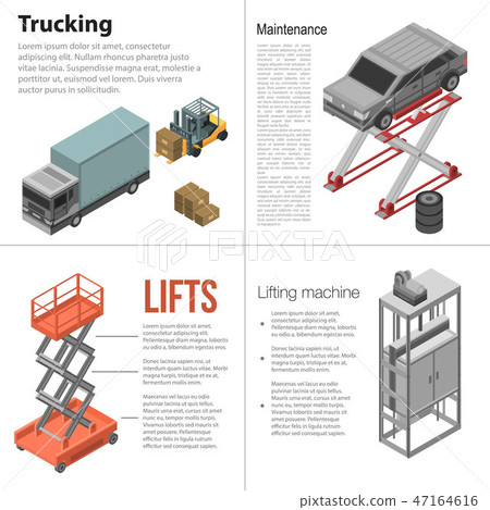Lifting machine banner set, isometric style 47164616