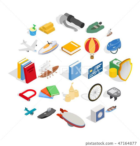Beach toy icons set, isometric style Beach toy icons set, isometric style 47164877