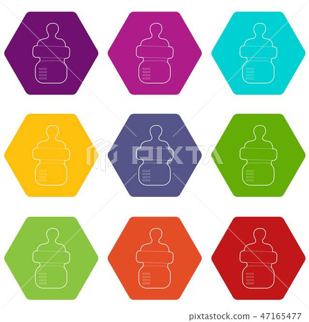 Baby bottle with milk icons set 9 vector Baby bottle with milk icons set 9 vector 47165477