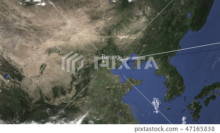 Plane arrives to Beijing, China from east, 3D rendering  47165838