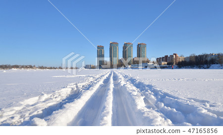 Winter snow background with cross country ski trac 47165856