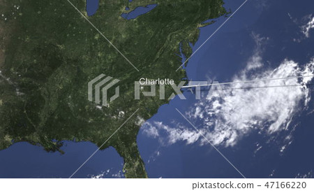 Commercial plane arrives to Charlotte, United States, 3D rendering 47166220