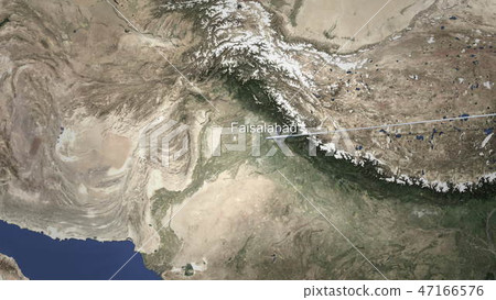 Commercial airplane flying to Faisalabad, Pakistan, 3D rendering  47166576