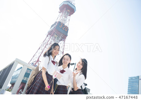Schoolgirl Sapporo School Trip TV Tower Schoolgirl Sapporo School Trip TV Tower 47167448