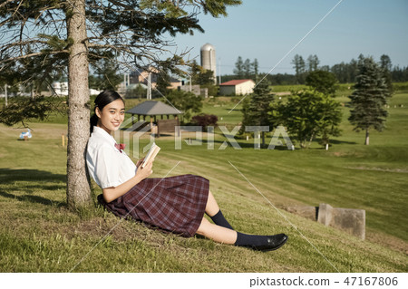 High school girl portrait park 47167806
