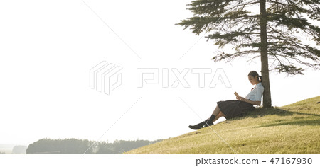 High school girl portrait park 47167930