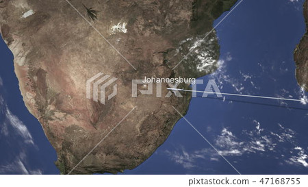 Commercial airplane flying to Johannesburg, South africa, 3D rendering  47168755