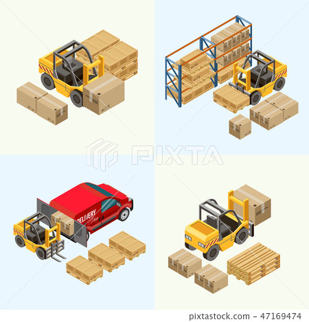 Modern forklift moving packages  47169474