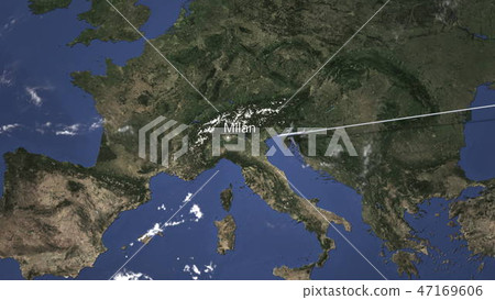 Plane arrives to Milan, Italy from east, 3D rendering Plane arrives to Milan, Italy from east, 3D rendering 47169606