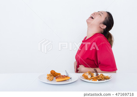 Woman with fast food Woman with fast food 47169718