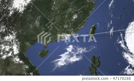 Commercial airplane flying to Shenzhen, China, 3D rendering  47170288
