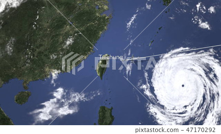 Commercial airplane flying to Taichung, Taiwan, 3D rendering  47170292