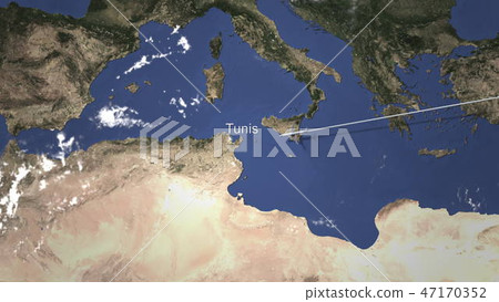 Commercial airplane flying to Tunis, Tunisia, 3D rendering Commercial airplane flying to Tunis, Tunisia, 3D rendering 47170352