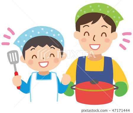 Father and boy cooking 47171444