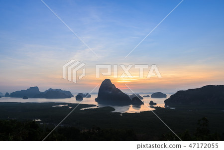 Silhouette of imestone karsts lanscape at sunrise 47172055