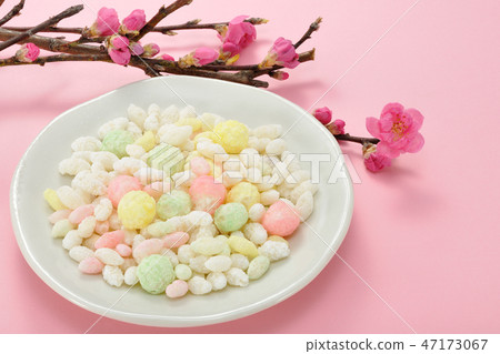 Chicks and peach blossoms 47173067