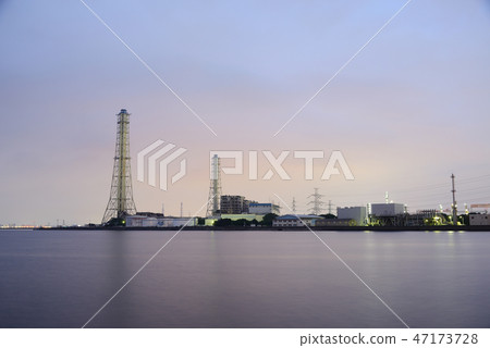 Factory night view Yoro river estuary Ichihara city, Chiba prefecture 47173728
