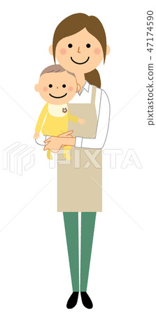 圍裙的婦女嬰孩 47174590