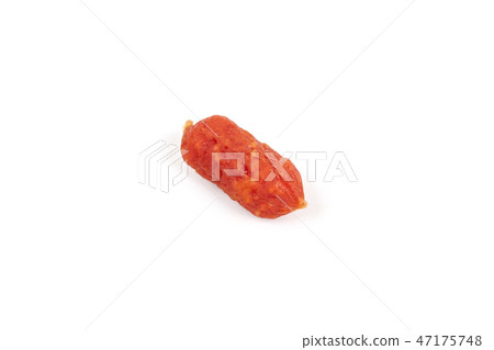 Small smoked sausages isolated on a white background. 47175748