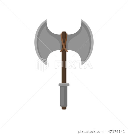 Double Bladed Battle Axe With Wooden Handle Stock Illustration