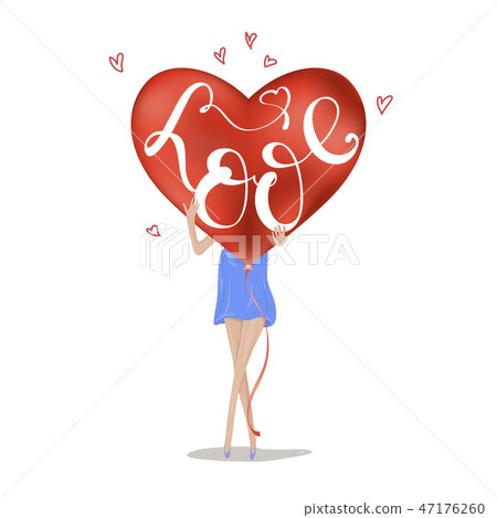 Love slogan with girl, realistic red heart, LOVE Love slogan with girl, realistic red heart, LOVE 47176260