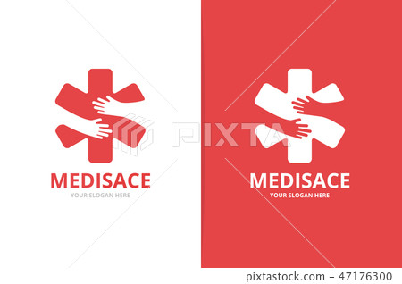 Vector ambulance and hands logo combination. Medic and hug symbol or icon. Unique emergency and 47176300