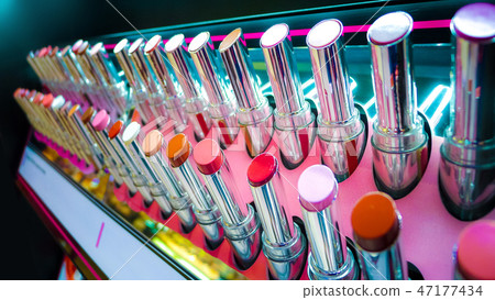 many lipstick on shelf,multi colour and close-up 47177434