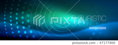 Glowing neon circle line dots, round line design, abstract style on black background. Neon abstract 47177900