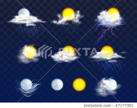 Weather forecast icons realistic vector set 47177901