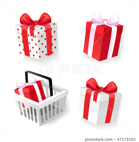 Gift Boxes Decorated with Ribbons Isolated Icons 47178303