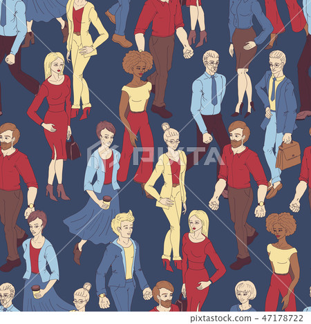 Seamless pattern with business people walking. Cartoon style illustration with men and woman. 47178722