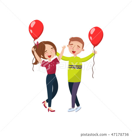 Happy man and woman celebrating with red balloons cartoon vector Illustration Happy man and woman celebrating with red balloons cartoon vector Illustration 47178736