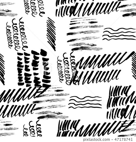 Seamless pattern hand drawn with a brush strokes. Abstract brushstrokes vector illustration. Seamless pattern hand drawn with a brush strokes. Abstract brushstrokes vector illustration. 47178741