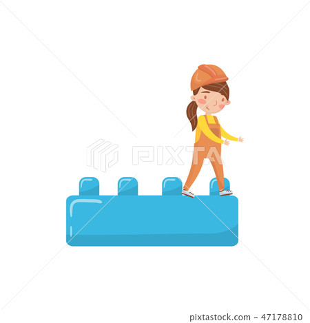 Cute girl builder and buiding toy block, preschool activities and early childhood education cartoon Cute girl builder and buiding toy block, preschool activities and early childhood education cartoon 47178810