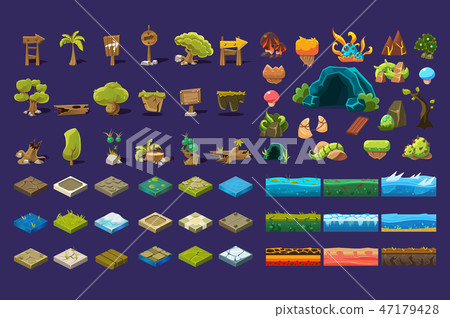 Collection of natural landscape elements,... - Stock Illustration ...