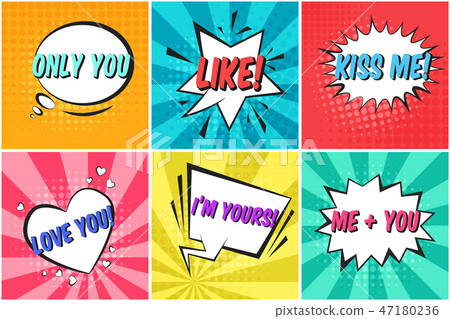 Set of cute color Valentines retro speech bubbles 47180236