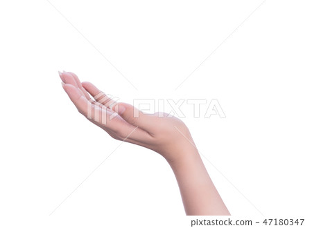 Female hand gems white pearls white background 47180347