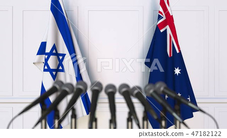 Flags of Israel and Australia at international meeting or conference. 3D rendering Flags of Israel and Australia at international meeting or conference. 3D rendering 47182122