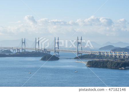 Seto Bridge in fine weather seen from Mt. Washuzan, Kurashiki City, Okayama Prefecture Seto Bridge in fine weather seen from Mt. Washuzan, Kurashiki City, Okayama Prefecture 47182146