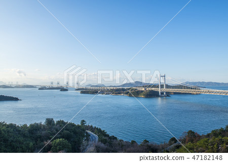 Seto Bridge in fine weather seen from Washuyama Observatory in Kurashiki City, Okayama Prefecture Seto Bridge in fine weather seen from Washuyama Observatory in Kurashiki City, Okayama Prefecture 47182148