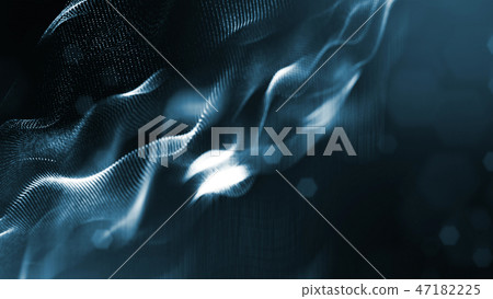 Particles form line and surface grid. 3d rendering. Science fiction background of glowing particles Particles form line and surface grid. 3d rendering. Science fiction background of glowing particles 47182225