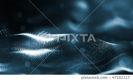 Particles form line and surface grid. 3d rendering. Science fiction background of glowing particles 47182227