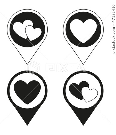 Black and white heart map pointer set 47182416