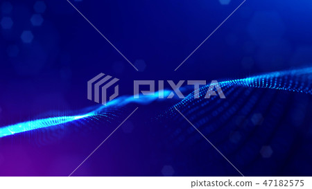 Particles form line and surface grid. 3d rendering. Science fiction background of glowing particles 47182575